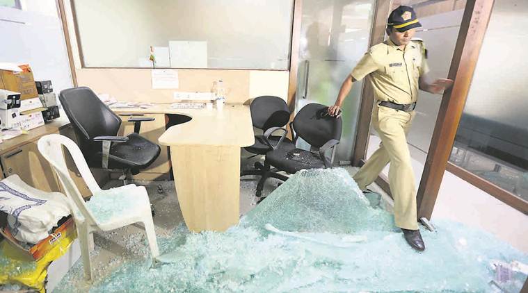 MNS vandalise congress office, mumbai congress office mns attack, mns attack on congress office, MNS, indian express news