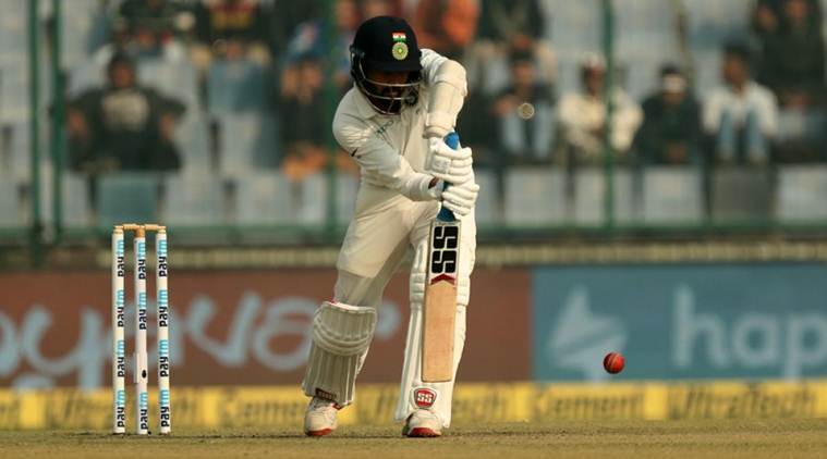 Murali Vijay defends a ball during Day 1 of 3rd India-Sri Lanka Test