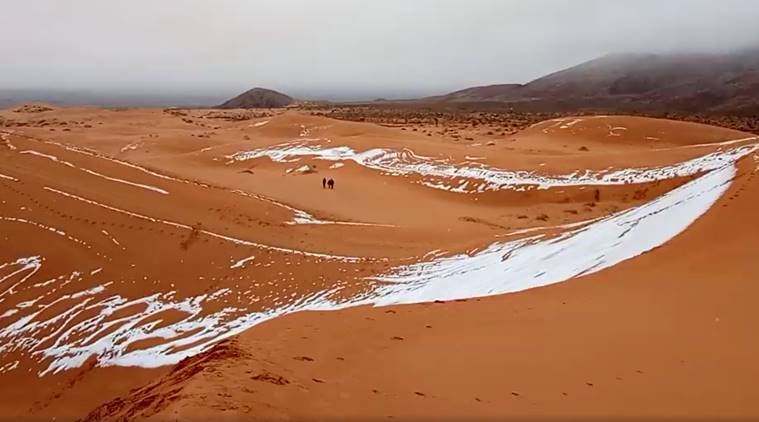 Rare snowstorm covers Sahara desert