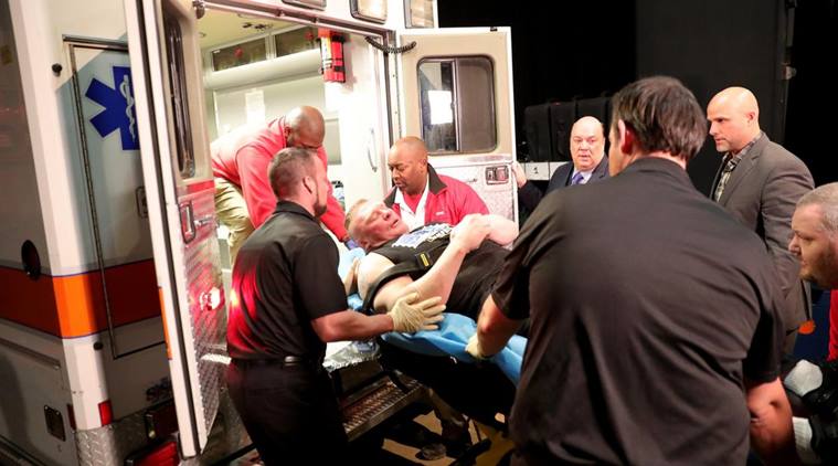 Brock Lesnar being carried into an ambulance on WWE Raw