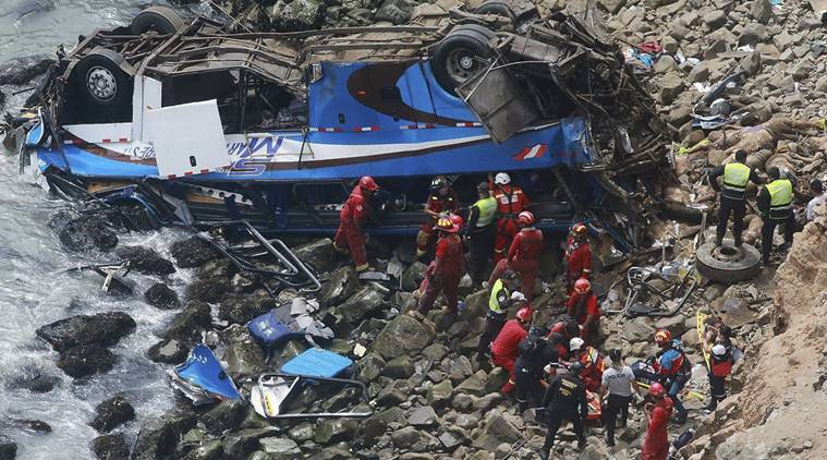 Peru accident, Peru bus accident, Peru accident death toll, Lima bus accident, Devil's Curve, Peru road accident, Indian Express, World News