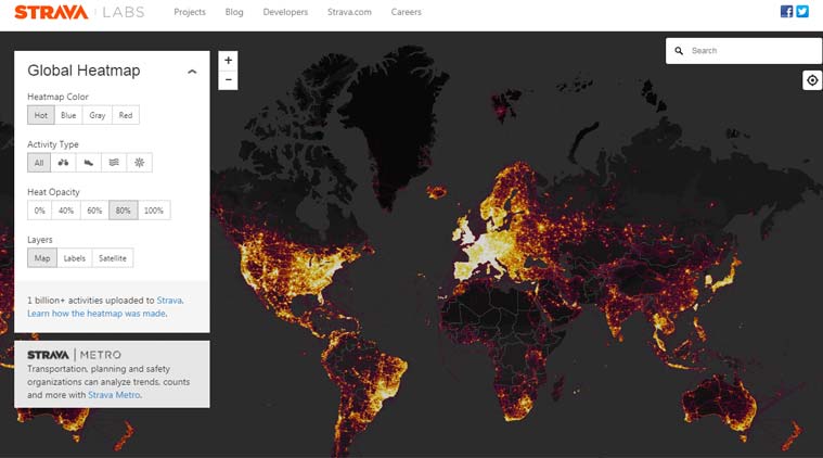 Strava heat map feature, fitness tracking app, map-based data, war zones, global heat maps, sensitive information, Silicon Valley companies, street-level details, data sets, hacking attempts 