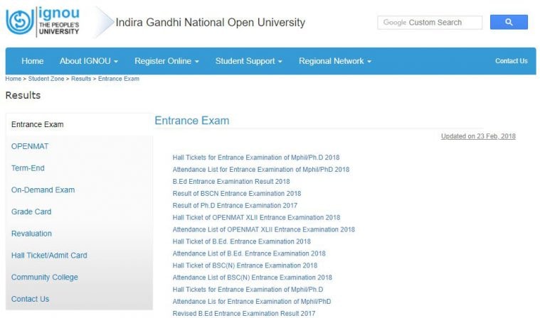 ignou hall tickets, ignou phd hall tickets, ignou mphil hall tickets, ignou.ac.in