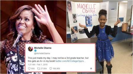 9-yr-old girl dresses up like Michelle Obama; gets an A+ from her hero for school project