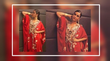 Neha Dhupia’s blingy red outfit for Goa carnival is blinding