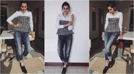 Taapsee Pannu has a quirky take on the classic white and blue jeans combo, but it isn’t spectacular