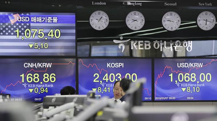 asian stocks, global stocks fall, donald trump, gary cohn quits, trade war, us steel tariff, world share markets, indian express