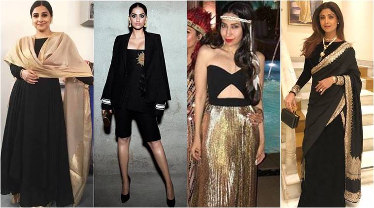latest fashionable colours, latest trending colours, Sonam Kapoor latest photos, Sonam Kapoor black and gold, Shilpa Shetty Latest photos, Shilpa Shetty black and gold sari, Karisma Kapoor latest photos, Vidya Balan Vidya Balan fashion, Vidya Balan black and gold combo, Vidya Balan Vikram Phadnis, indian express, indian express news