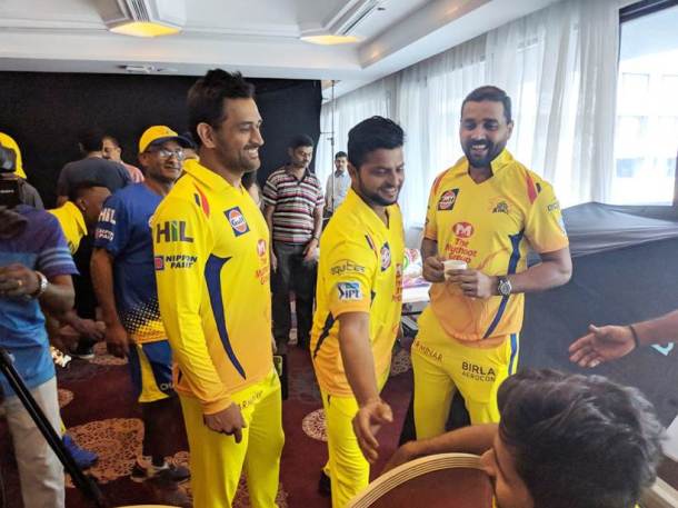 Mahendra Singh Dhoni, Suresh Raina and Murali Vijay at CSK camp.