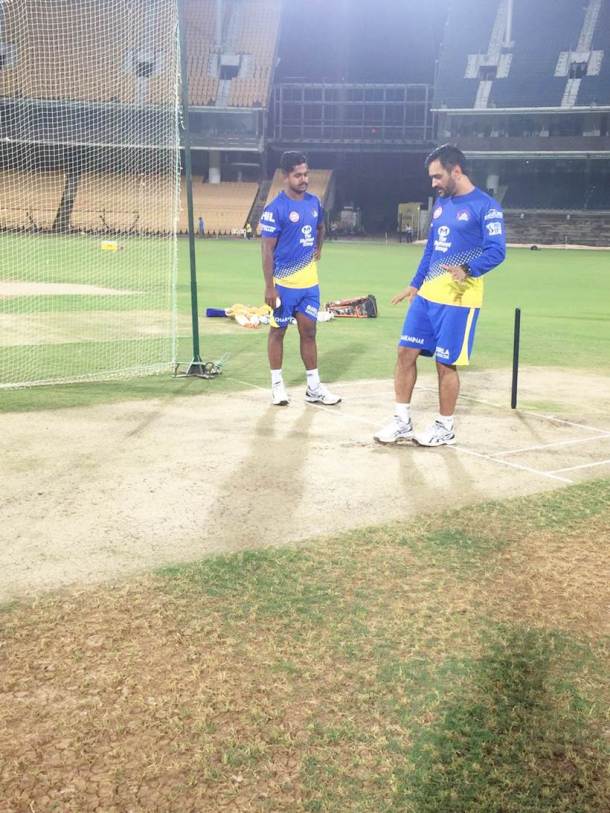 Mahendra Singh Dhoni at a CSK training session.