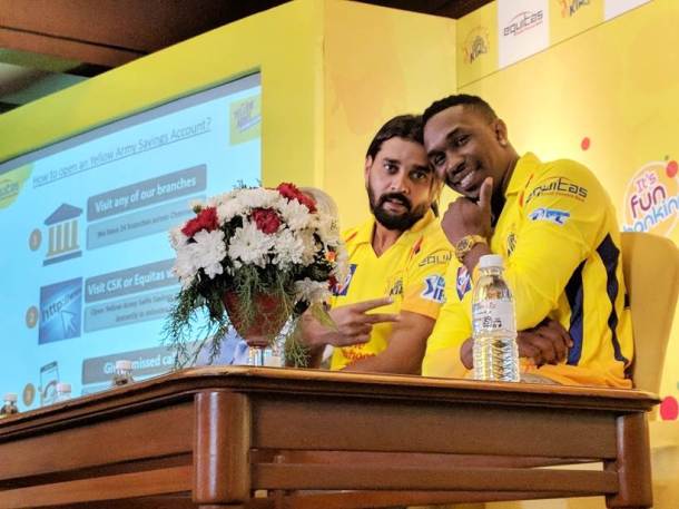 Dwayne Bravo and Murali Vijay at CSK camp.