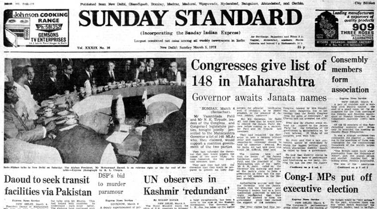 Vasantdada Patil and N K Tirpude, leaders of the Congress and Congress-I legislature parties, jointly presented to the Maharashtra governor a list of 148 MLAs who, they claimed, would support a coalition government of the two parties. T