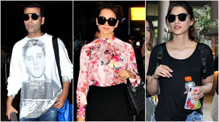 airport fashion, airport style, Karan Johar, Kangana Ranaut, Kriti Sanon, Shruti Haasan, Malaika Arora, Tamannaah Bhatia, Kiara Advani, bollywood celeb airport fashion, celeb fashion, bollywood fashion, indian express, indian express news