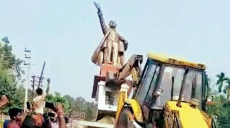 Tripura BJP supporters bulldoze Lenin statue