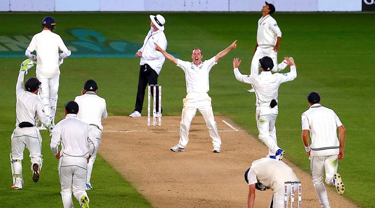 New Zealand players celebrate first Test win over England
