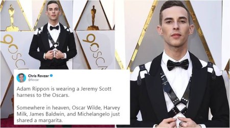 Adam Rippon takes fetish fashion to the Oscars red carpet in a leather harness
