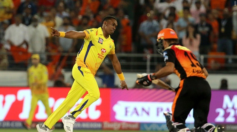 Dwayne Bravo of Chennai Super Kings against Sunrisers Hyderabad in IPL 2018