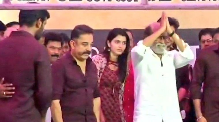 kamal haasan and rajinikanth at nadigar sangam protest