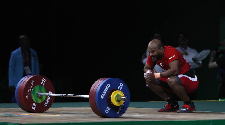 Sathish Kumar Sivalingam during the 77kg weightlifting event at CWG