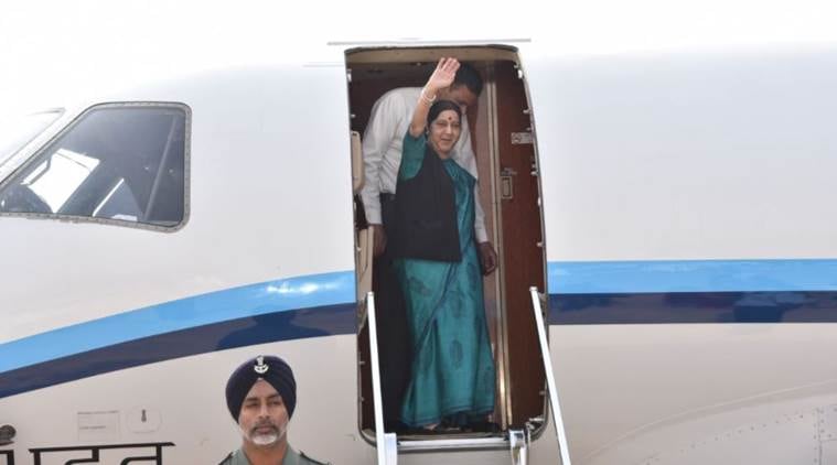 sushma swaraj, sushma swaraj arrives in azerbaijan, sushma swaraj azerbaijan, external affairs minister sushma swaraj, non aligned movement, raveesh kumar