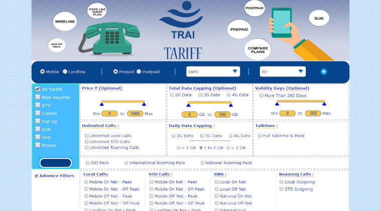 TRAI tariff portal, mobile operators, tariff data, third party platforms, telecom service providers, multiple tariff operations, tariff vouchers, value added service packs