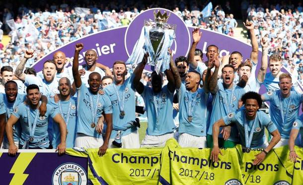 Manchester City lift English Premier League 2018 trophy