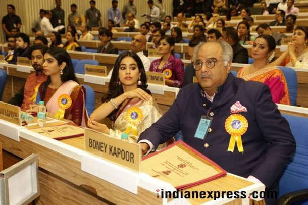 Boney kapoor, Janhvi and Khushi at the National Film Awards