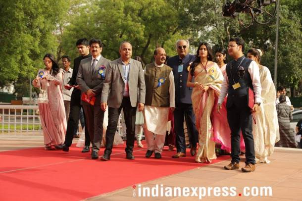 Janhvi Kapoor and Khushi with Sandeep Marwah at the National Film Awards