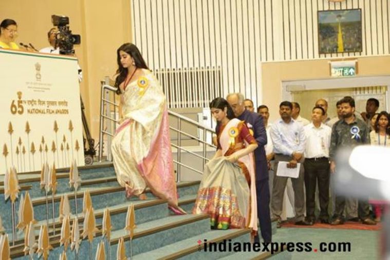 Janhvi Kapoor, Khushi Kapoor, Sridevi, Boney Kapoor, MOM, National Awards 2018, Janhvi Kapoor sari, Khushi Kapoor sari, Janhvi Kapoor fashion, Khushi Kapoor fahion, Janhvi Kapoor latest news, Khushi Kapoor latest news, Janhvi Kapoor latest photos, Khushi Kapoor latest photos, celeb fashion, bollywood fashion, indian express, indian express news