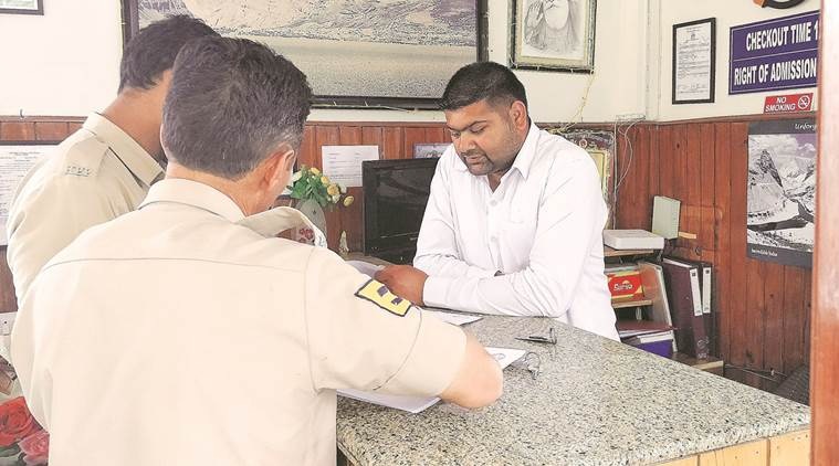 Policemen at a hotel in Kasauli on Saturday. (Jasbir Malhi)