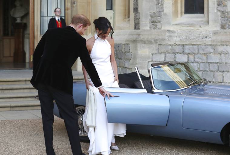 Royal Wedding, Royal Wedding reception, Meghan Markle prince harry reception, Meghan Markle latest photos, Meghan Markle dress Stella McCartney, Meghan Markle reception dress designer, indian express, indian express news