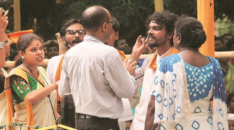 Visva-Bharati students argue with university officials over shortage of drinking water during the institute’s 49th convocation on Friday. (Subham Dutta)