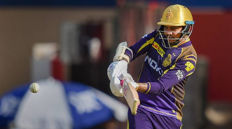 Kolkata Knight Riders' Sunil Narine plays a shot against Kings XI Punjab during an IPL T20 cricket match at Holkar Stadium in Indore on Saturday