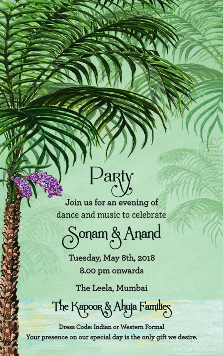 sonam kapoor wedding reception invite