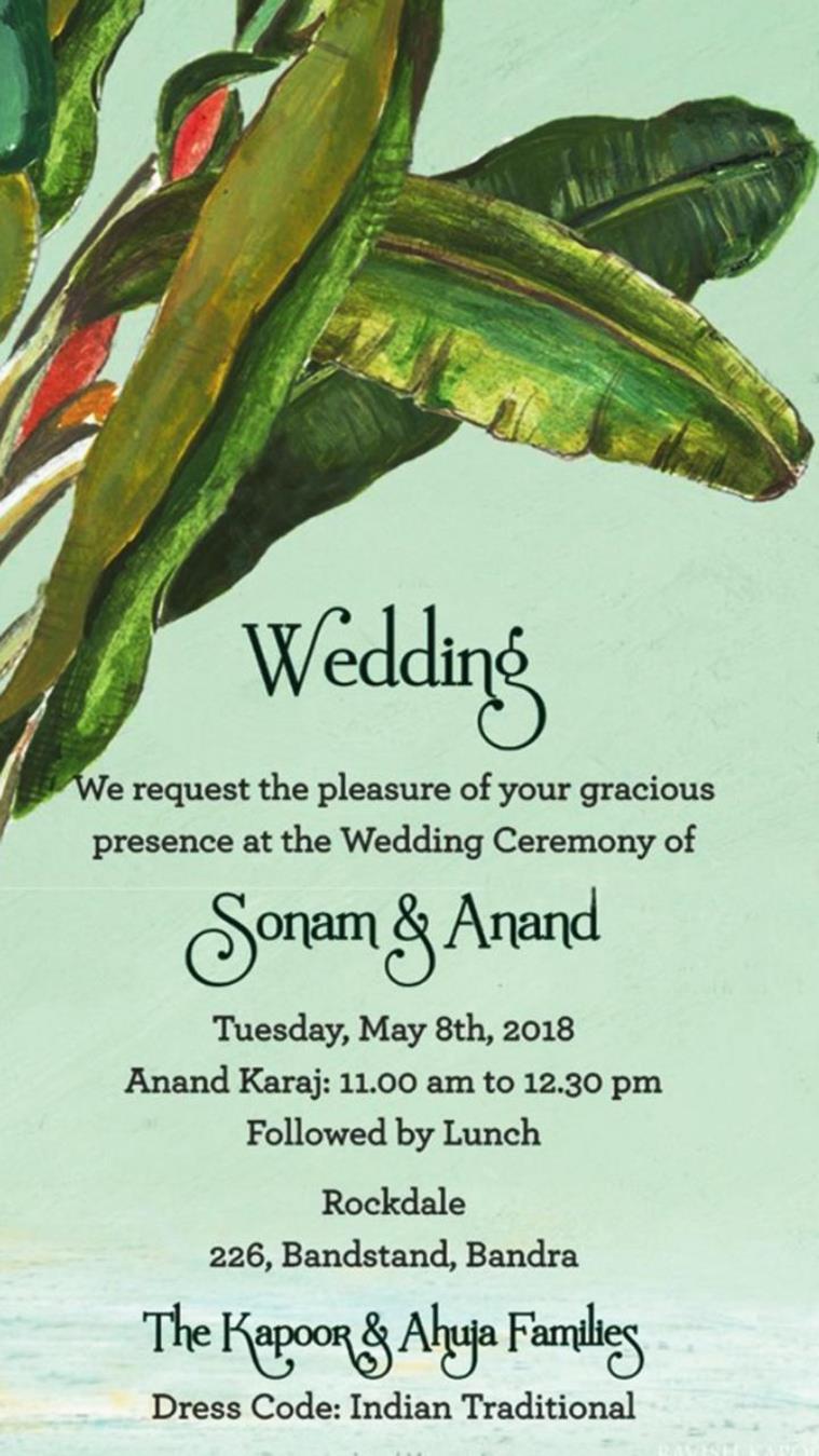 sonam kapoor wedding card