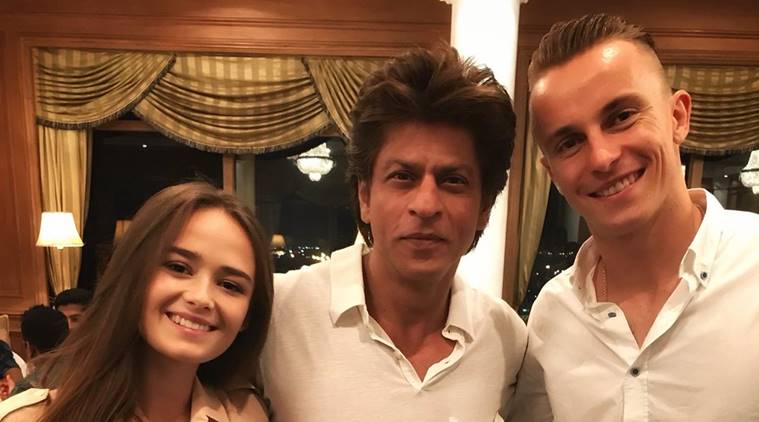KKR's Shah Rukh Khan with Tom Curran