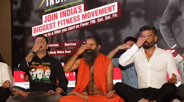 Suniel Shetty, Baba ramdev, missionfitindia, patanjali, grand master shifuji, fever fm, my fm, rj stuti, ftc, fit india, fitness challenge, indian express, indian express news