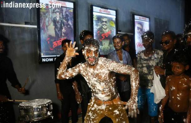 rajinikanth fans dance outside theaters