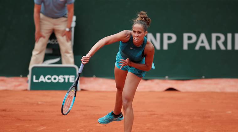 Madison Keys in action against Yulia Putintseva in quarterfinals of French Open