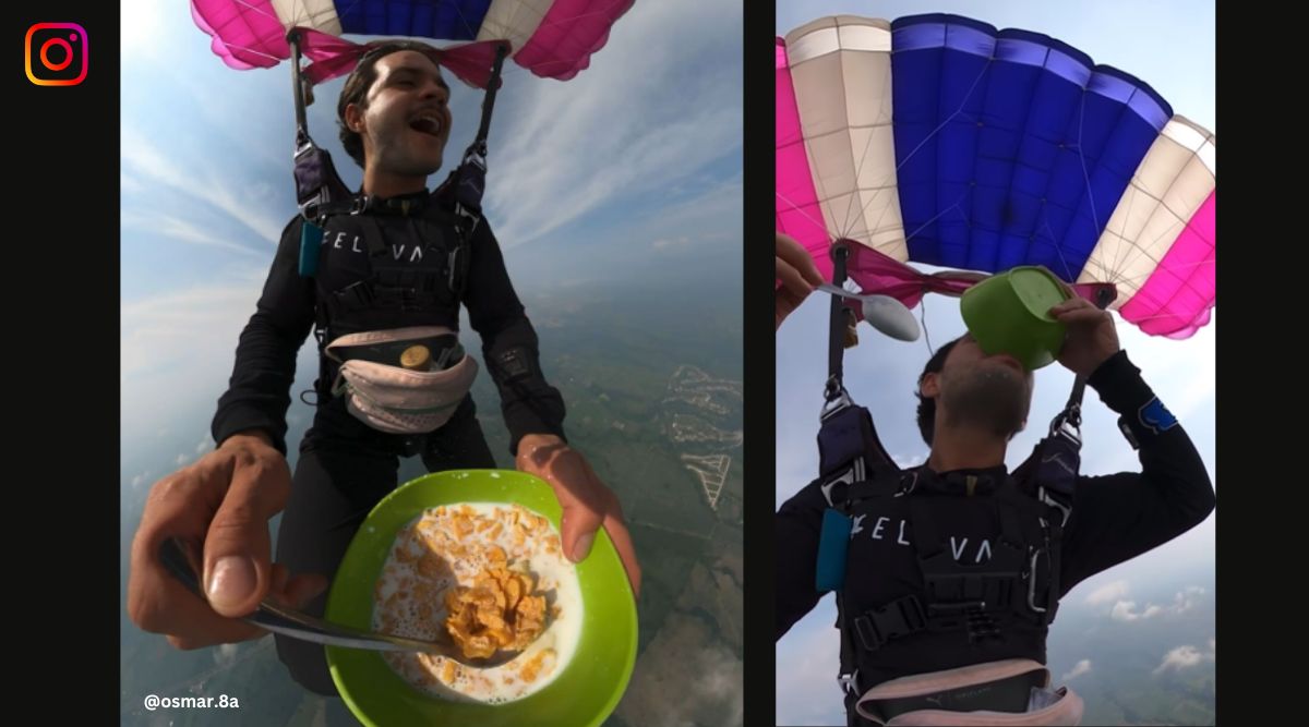 Watch Paraglider Makes And Relishes Cereal In Air Before Landing