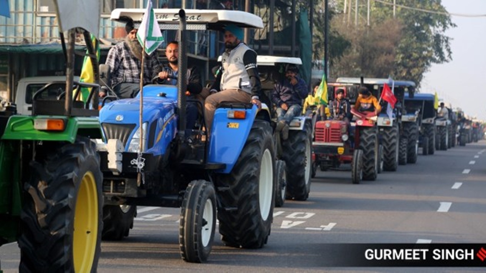 Tractors On Road Greater Noida Farmers Carry Out Rally To Demand