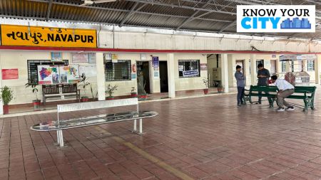 What's special about Navapur railway station? This wooden bench with one half in Gujarat and other in Maharashtra