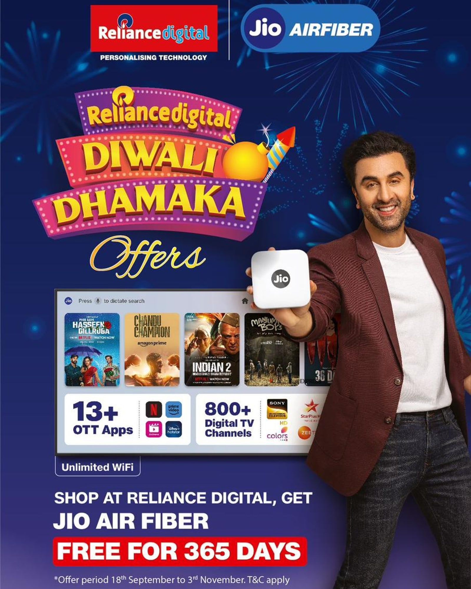 Jio Announces Diwali Dhamaka Offers Free 1 Year Jio AirFiber