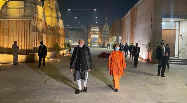 Prime Minister Modi and UP CM Yogi Adityanath Inspecting key development works in Kashi. (Photo: Narendramodi/Twitter)