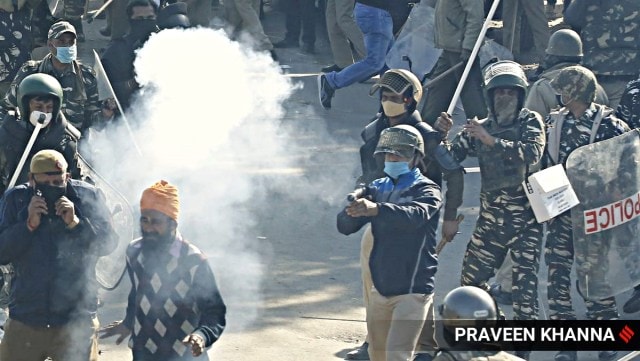 Delhi Police used tear gas shells to disperse the farmers who had reached the Singhu border