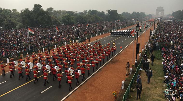 Military contingents marching on Rajpath at the Republic Day parade on Thursday (Express photo)