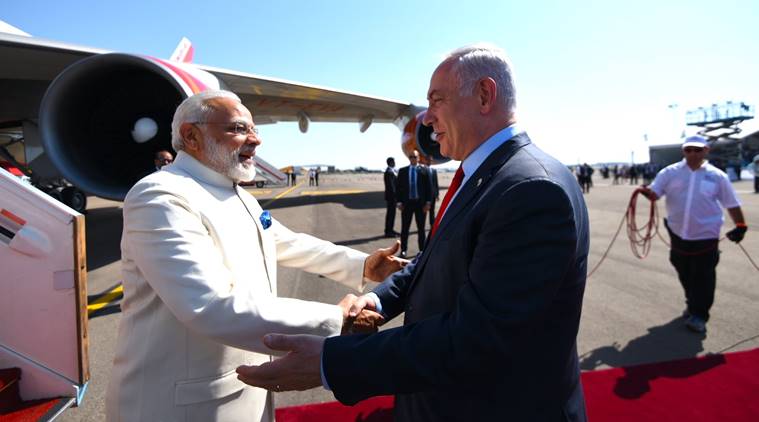 modi in israel, pm modi in israel, israel-india, benjamin netanyahu, tel aviv airport, modi-netanyahu, india-israel relations, india news, indian express