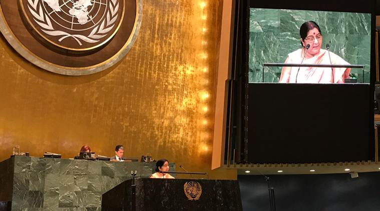 sushma swaraj live updates, Sushma swaraj, sushma swaraj UNGA address, UN General Assembly, sushma swaraj un address, External Affairs Minister unga meet