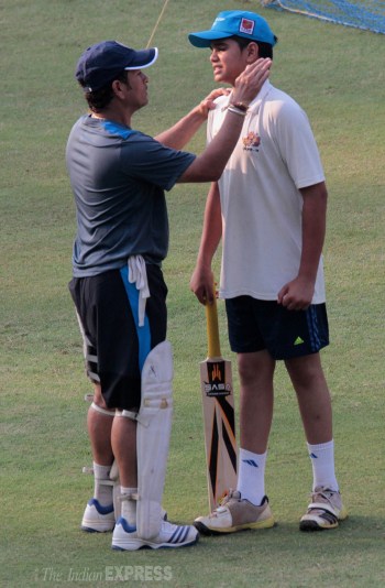 Sachin Tendulkar Practices With His Son Arjun At Wankhede Sports
