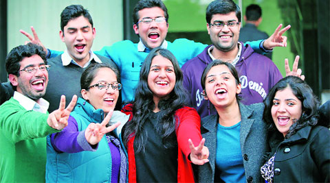 City toppers celebrate after results were declared Tuesday, in Chandigarh. (IE Photo: Sumit Malhotra)